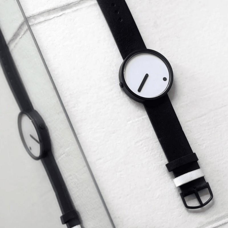 Picto - Hvid skive og sort læderrem - 34 mm